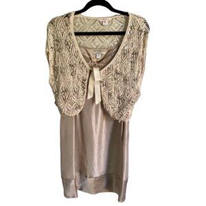 Intuitions 2 Piece Sleeveless Silk Dress Embroidered and Beaded Large